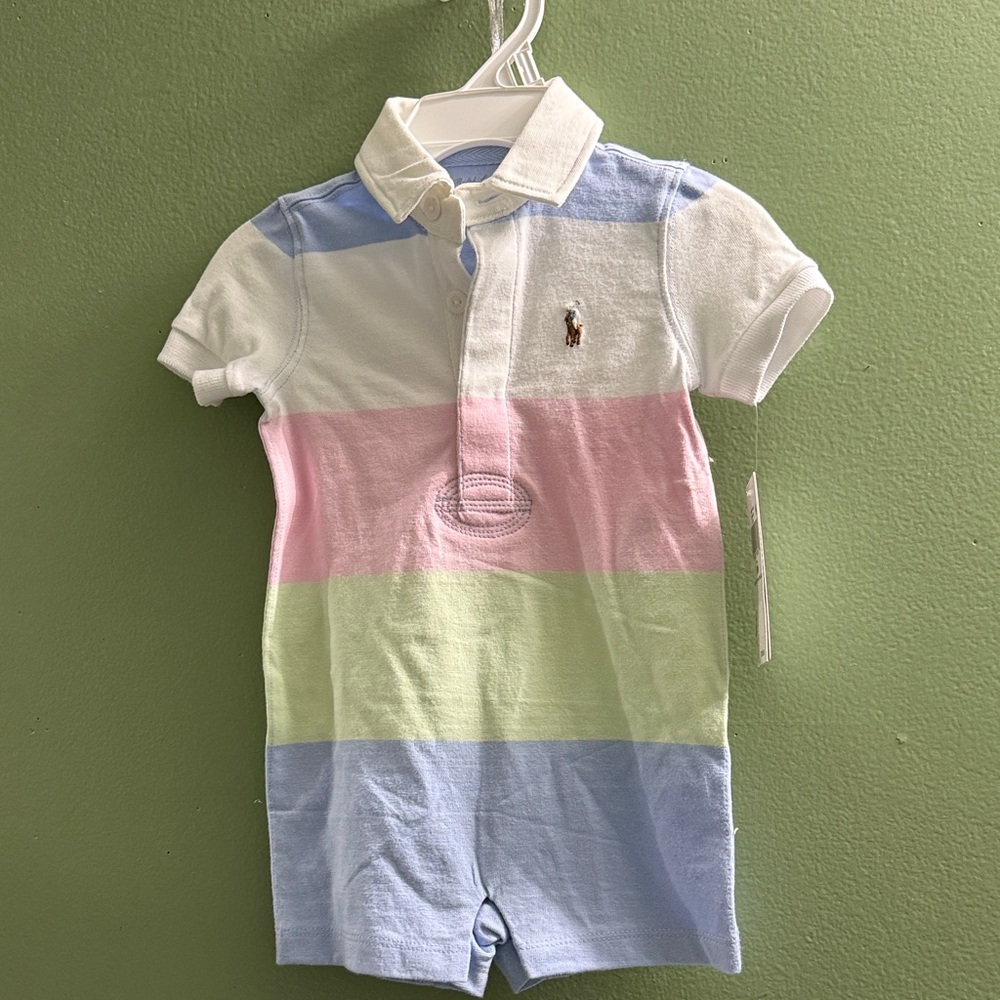 Ralph Lauren Kids Pastel Striped Polo Romper